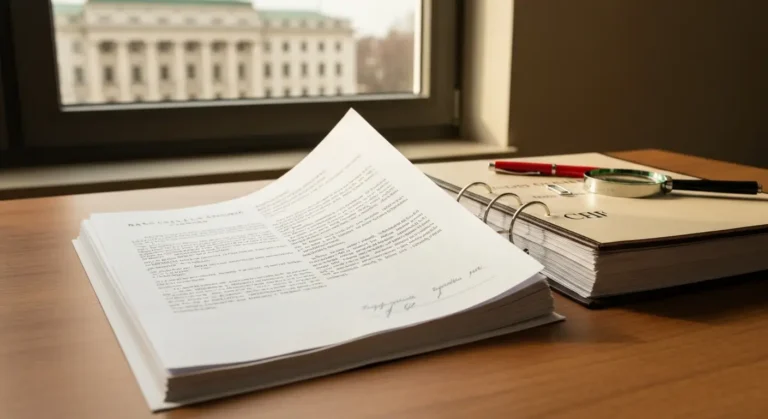 Stos dokumentów aneksu do umowy kredytu frankowego na biurku w kancelarii prawnej