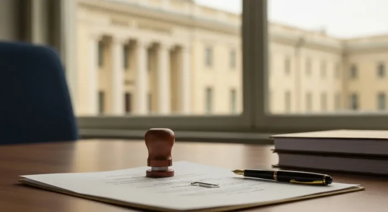 Dokumenty sądowe i pieczęć na biurku symbolizujące zażalenie w sprawie kredytu frankowego